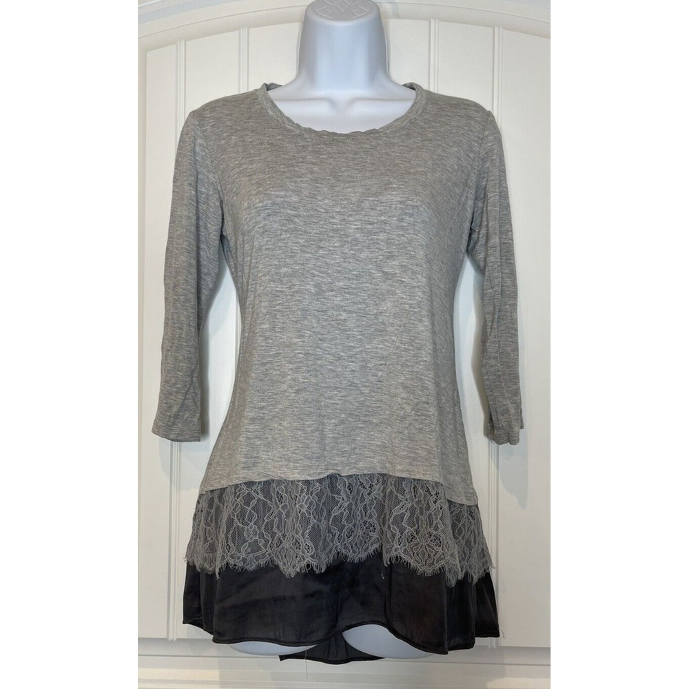 LOGO Lori Goldstein Shirt Womens XSP 3/4 Sleeve Tunic Top Blouse Shirt Gray